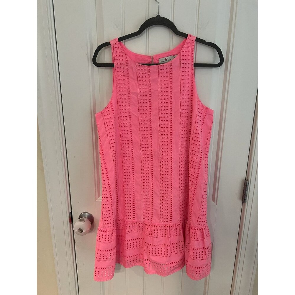 Vineyard Vines Women's Sea Spray Sleeveless Pink Eyelet Cisco Swing Dress Size 8